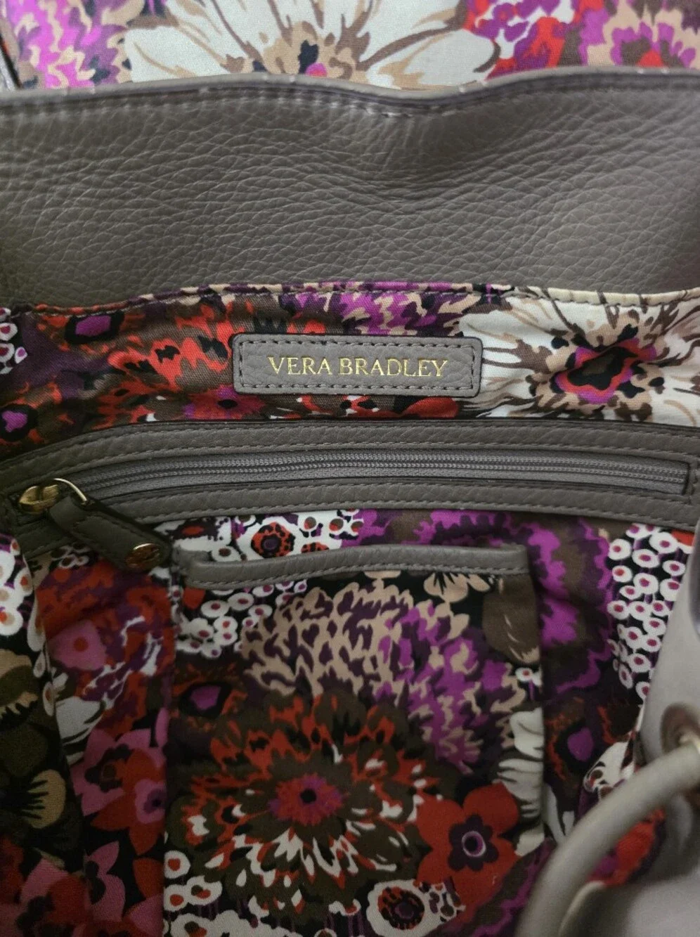 Vera Bradley Leather Quilted Gray Women’s Backpack Purse